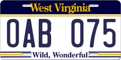 WV license plate OAB075
