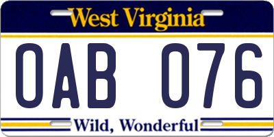 WV license plate OAB076
