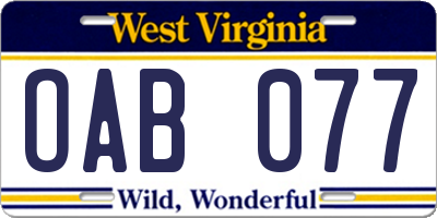 WV license plate OAB077
