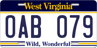 WV license plate OAB079