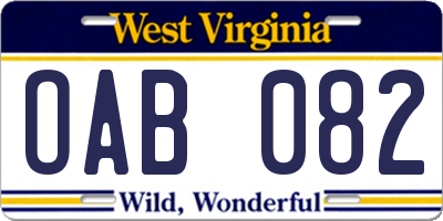 WV license plate OAB082