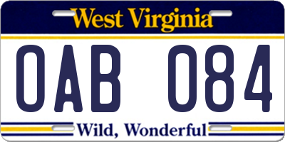 WV license plate OAB084