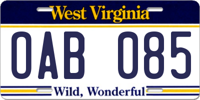 WV license plate OAB085