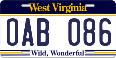 WV license plate OAB086