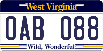 WV license plate OAB088
