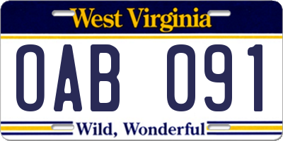 WV license plate OAB091