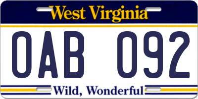 WV license plate OAB092