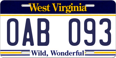 WV license plate OAB093