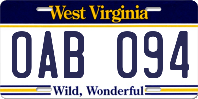 WV license plate OAB094