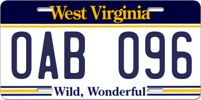 WV license plate OAB096