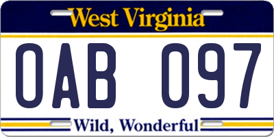 WV license plate OAB097