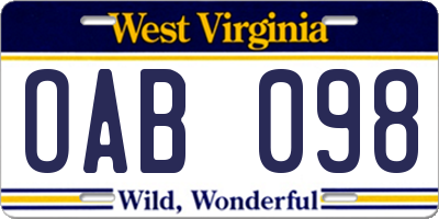 WV license plate OAB098