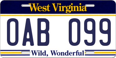 WV license plate OAB099