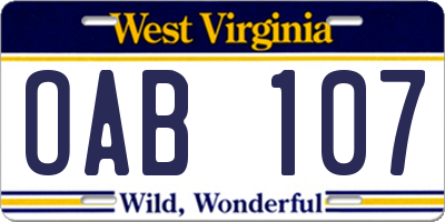 WV license plate OAB107