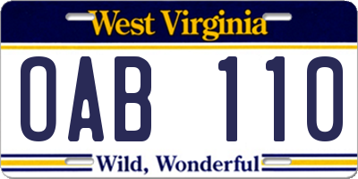 WV license plate OAB110