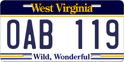 WV license plate OAB119