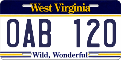 WV license plate OAB120