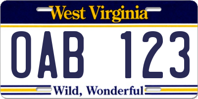 WV license plate OAB123