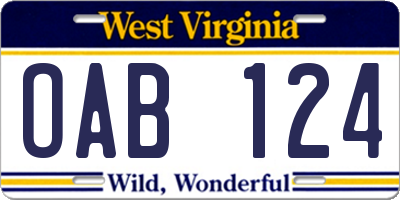 WV license plate OAB124