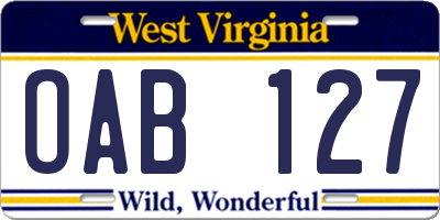 WV license plate OAB127