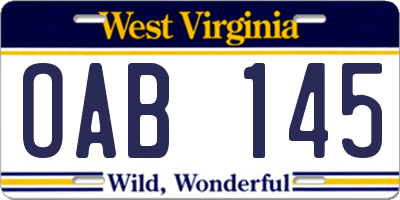 WV license plate OAB145