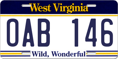 WV license plate OAB146