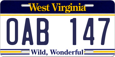 WV license plate OAB147