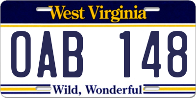 WV license plate OAB148