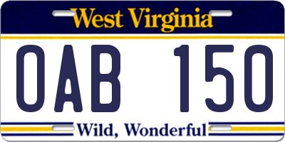 WV license plate OAB150