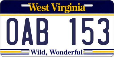 WV license plate OAB153