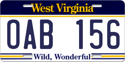 WV license plate OAB156