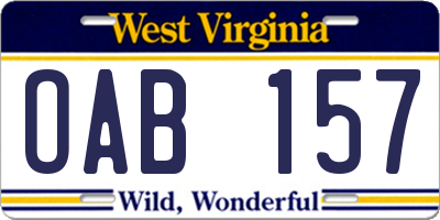 WV license plate OAB157