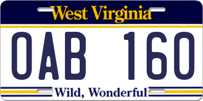 WV license plate OAB160