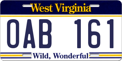 WV license plate OAB161