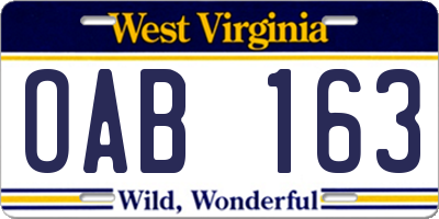 WV license plate OAB163