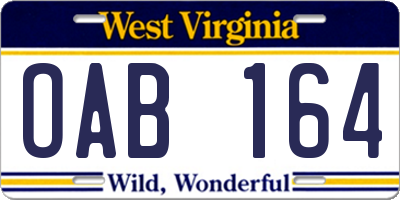 WV license plate OAB164