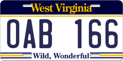WV license plate OAB166