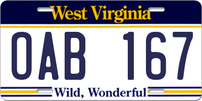 WV license plate OAB167
