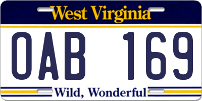 WV license plate OAB169