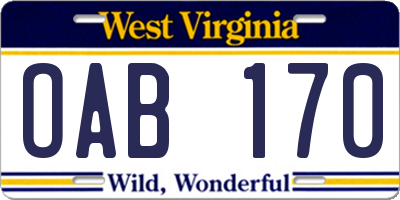 WV license plate OAB170