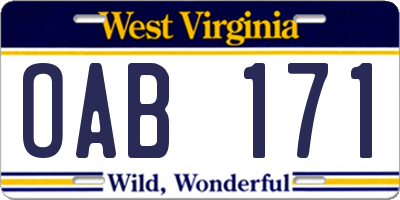 WV license plate OAB171