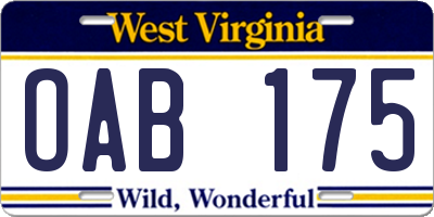 WV license plate OAB175