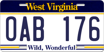 WV license plate OAB176