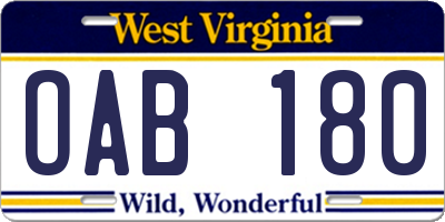 WV license plate OAB180