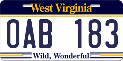 WV license plate OAB183