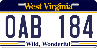 WV license plate OAB184