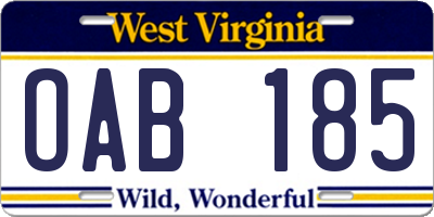 WV license plate OAB185