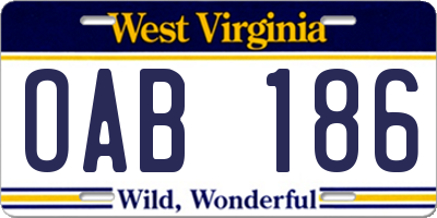 WV license plate OAB186