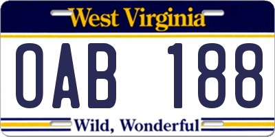 WV license plate OAB188