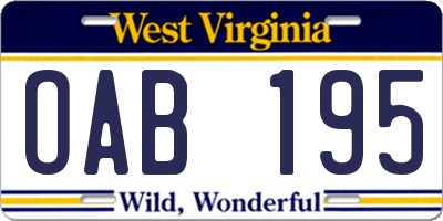 WV license plate OAB195